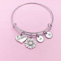 Silver Grammy Sunflower Heart Charm Bracelet, N3919