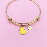 Gold Cute Yellow Duck Duckling Bird Bracelet, N4353A