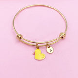 Gold Cute Yellow Duck Duckling Bird Bracelet, N4353A