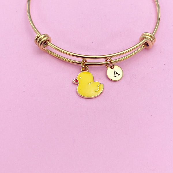 Gold Cute Yellow Duck Duckling Bird Bracelet, N4353A