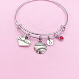 Thank you Bracelet, Silver Softball Baseball Ball Heart Charm, Coach Gifts, N571A