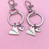 Best Friends Airplane Keychain Set, Initial Charm