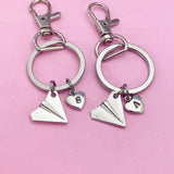 Best Friends Airplane Keychain Set, Initial Charm