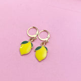 Yellow Green Lemon Earrings, Gold Lemon Lime Earrings, N4753B