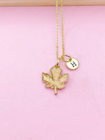 Gold Maple Leaf Necklace, Personalized Gift, N395A