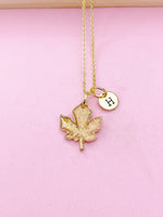 Gold Maple Leaf Necklace, Personalized Gift, N395A