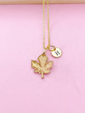 Gold Maple Leaf Necklace, Personalized Gift, N395A