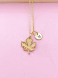 Gold Maple Leaf Necklace, Personalized Gift, N395A