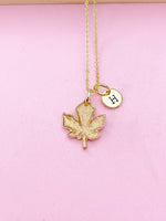 Gold Maple Leaf Necklace, Personalized Gift, N395A