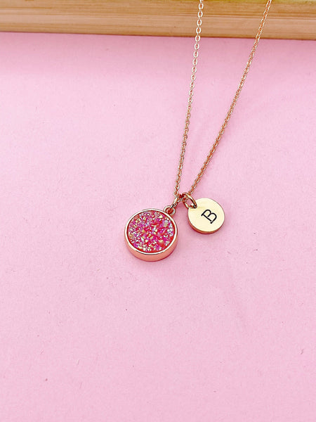 Rose Gold Pink Druzy Necklace, N5259