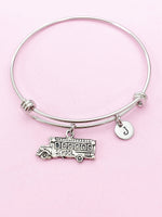 School Bus Bracelet, Personalized Initial Gift, N4548