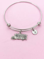 School Bus Bracelet, Personalized Initial Gift, N4548