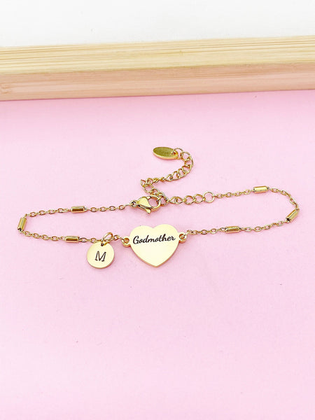 Godmother Gifts, Gold Godmother Bracelet, Heart, Godmother Jewelry, Mother's Day Gift, Godmother Goddaughter Gift, D260