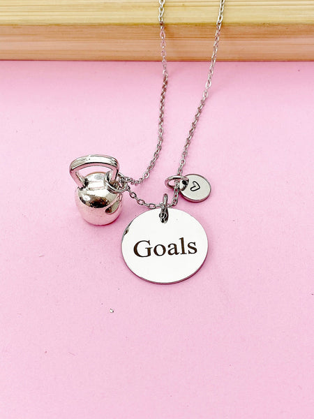 Gym Weight Training Kettlebell Goals Charm Necklace, N2594D
