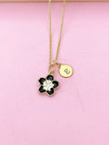 Gold Black Sakura Cherry Blossom Flower Charm Necklace, N5683A