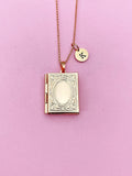 Rose Gold Book Locket Charm Necklace, D458
