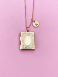Rose Gold Book Locket Charm Necklace, D458