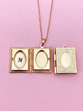 Rose Gold Book Locket Charm Necklace, D458