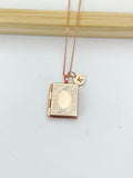 Rose Gold Book Locket Charm Necklace, D458