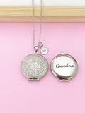 Silver Flower Locket Charm Necklace, Nina, Grandma, Grandmother, Mom, Aunt, Great Aunt, Great Grandma, Godmother, Godsister, Option D460