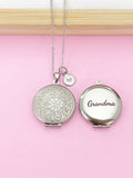 Silver Flower Locket Charm Necklace, Nina, Grandma, Grandmother, Mom, Aunt, Great Aunt, Great Grandma, Godmother, Godsister, Option D460