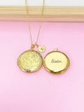 Gold Sister Flower Locket Charm Necklace, Godsister, Niece, Cousin, Sister, Daughter, Granddaughter, Best Friends, Option D463