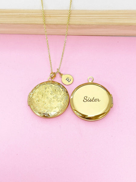 Gold Sister Flower Locket Charm Necklace, Godsister, Niece, Cousin, Sister, Daughter, Granddaughter, Best Friends, Option D463