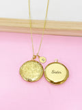 Gold Sister Flower Locket Charm Necklace, Godsister, Niece, Cousin, Sister, Daughter, Granddaughter, Best Friends, Option D463