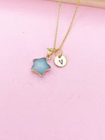 Gold Natural White Jade Star Necklace, Gemstone Jewelry Gifts, Personalized Gifts, N5330