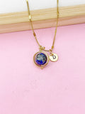 Gold Natural Lapis Lazuli Necklace Natural Lapis Lazuli Gemstone Personized Initial Necklace, N4609Z