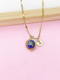 Gold Natural Lapis Lazuli Necklace Natural Lapis Lazuli Gemstone Personized Initial Necklace, N4609Z