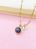 Gold Natural Lapis Lazuli Necklace Natural Lapis Lazuli Gemstone Personized Initial Necklace, N4609Z