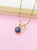 Gold Natural Lapis Lazuli Necklace Natural Lapis Lazuli Gemstone Personized Initial Necklace, N4609Z