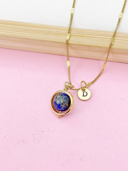 Gold Natural Lapis Lazuli Necklace Natural Lapis Lazuli Gemstone Personized Initial Necklace, N4609Z