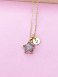 Gold Strawberry Quartz Star Necklace, Natural Gemstone Jewelry, N4272