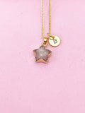 Gold Strawberry Quartz Star Necklace, Natural Gemstone Jewelry, N4272