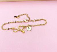 Doctor Nurse Bracelet, Best Graduation Gift, Stethoscope Heart Bracelet, Medical Device Charm, Medical Student Gift, N3388