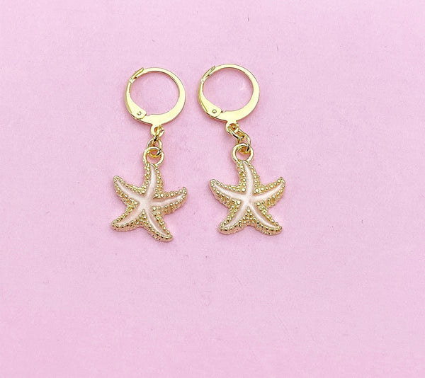Pink Starfish Earrings in Gold, Nautical Earrings, N3188