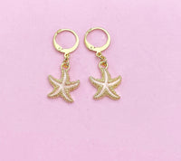 Pink Starfish Earrings in Gold, Nautical Earrings, N3188