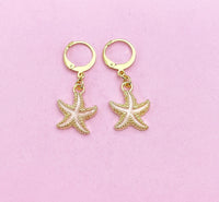 Pink Starfish Earrings in Gold, Nautical Earrings, N3188