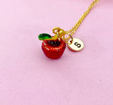 Apple Necklace, Gold Red Apple Fruit Necklace, Birthday Gift, N5162