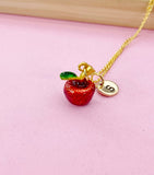 Apple Necklace, Gold Red Apple Fruit Necklace, Birthday Gift, N5162