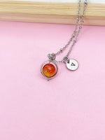 Silver Natural Carnelian Necklace Natural Carnelian Gemstone Personized Initial Necklace, N3794A