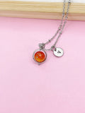 Silver Natural Carnelian Necklace Natural Gemstone Personized Initial Jewelry, N3794A