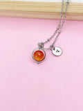 Silver Natural Carnelian Necklace Natural Carnelian Gemstone Personized Initial Necklace, N3794A