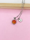 Silver Natural Carnelian Necklace Natural Gemstone Personized Initial Jewelry, N3794A