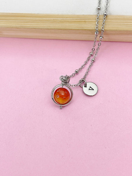 Silver Natural Carnelian Necklace Natural Carnelian Gemstone Personized Initial Necklace, N3794A