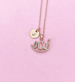 Rose Gold Allah Necklace, Arabic CZ Diamond Pendant, Initial Charm