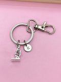 Silver Microscope Keychain, Initial Charm, Science Gift