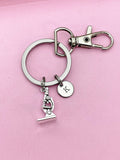 Silver Microscope Keychain, Initial Charm, Science Gift